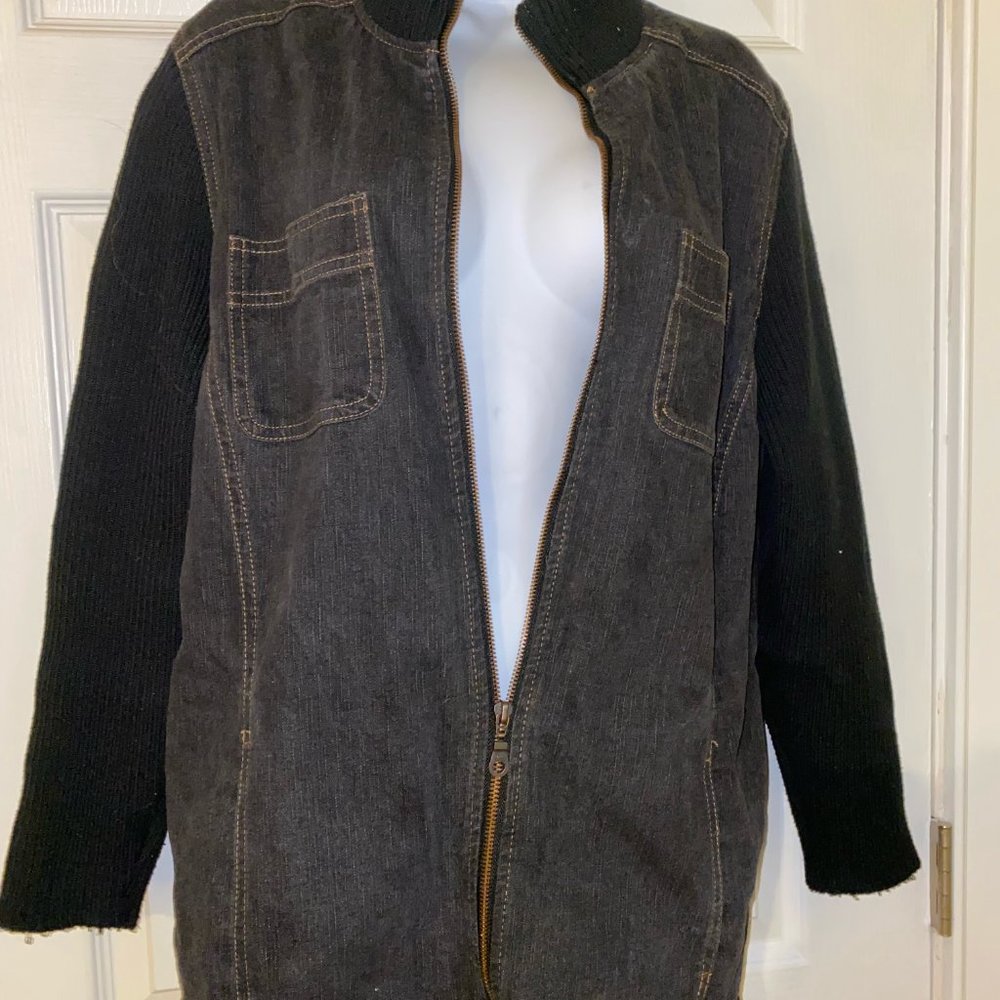 Denim and Co. Denim Jacket zip up jacket with ribbed knit sleeves and collar